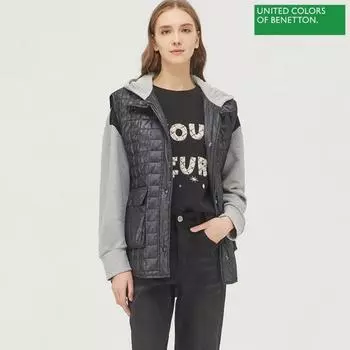 Benetton Benetton Джерси с капюшоном Goose Стеганый жилет Bapd66161 Bk blacks/42