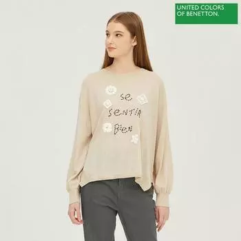 Benetton Benetton кружево цветок вышивка надпись вязаный Bakp69261 Be beige/OS