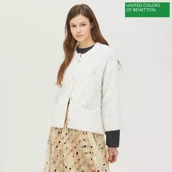 Benetton Benetton Ленточный твидовый вязаный кардиган Bakc06211 Iv Ivory/OS