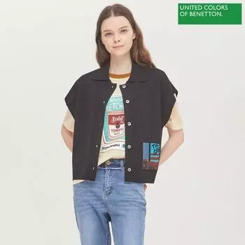 Benetton Benetton Patch Point Shirt Knit Vest Bakva3431 Bk blacks/OS