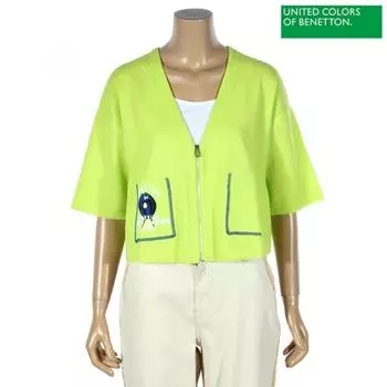 Benetton Benetton Pocket Stitch Zip Up Knit Cardigan Bakc61331 Yg yellow green/OS