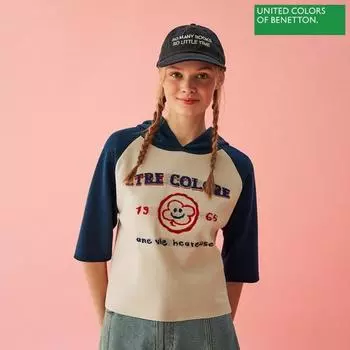 Benetton Benetton Raglan Smile Hooded Knit Bakpa5411 Iv Ivory/OS