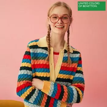 Benetton Benetton Stripe Cable Collar Knit Cardigan Bakca5411 Mu Multi/OS