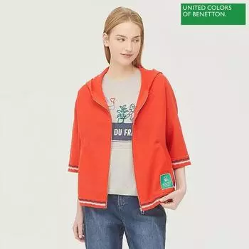 Benetton Benetton Сзади нашивка Knit с капюшоном на молнии CaRdigan Bakca8431 Rd Red/OS