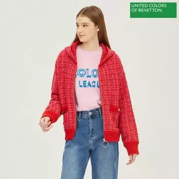 Benetton Benetton Твидовый кардиган с капюшоном на молнии Bakc72261 Pk Pink/OS