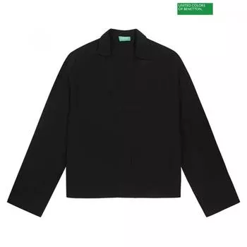 Benetton Benetton Unbalanced V-образный вырез блузка 3s 53a0dq02k BK_black/S