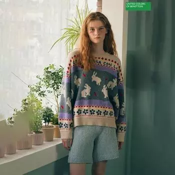 Benetton Benetton Жаккардовый кролик Вязаный Bakpa8461 Be beige/OS