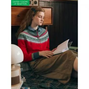 Benetton Fair Isle Knit Cardigan Bakca6461 BE/OS