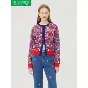 Benetton Flower Pattern Knit Cardigan Bakca3461 RD/OS