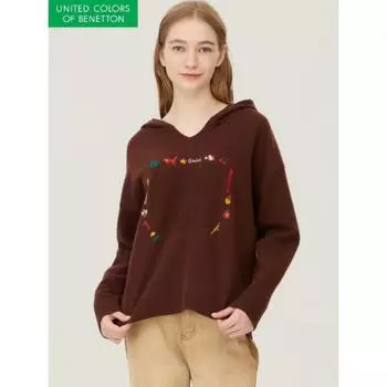 Benetton Hatch Pocket Pattern Hooded Knit Bakp71361 BR/OS