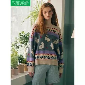 Benetton Jacquard Rabbit Knit Bakpa8461 BE/OS