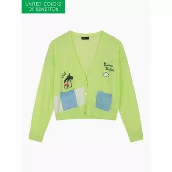 Benetton Palm Tree Pocket Short Knit Cardigan Bakc70331 YG/OS