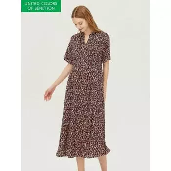 Benetton Print Henley Neck Dress Baopa7331 BK/42