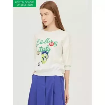 Benetton Smile вышитый свободный трикотаж Bakpa4411 WH/OS
