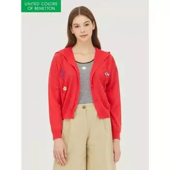 Benetton Squash Hooded Knit Cardigan Bakc01341 BL/OS