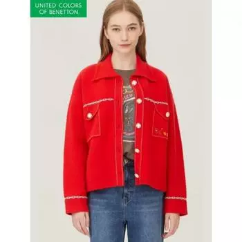 Benetton Stitched Shirt Type Knit Cardigan Bakc71361 RD/OS