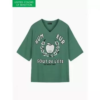 Benetton свободный крой V-образный вырез трикотаж Bakpa7431 GN/OS