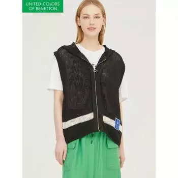 Benetton Tukata Mesh вязаный жилет с капюшоном Bakva2431 BK/OS