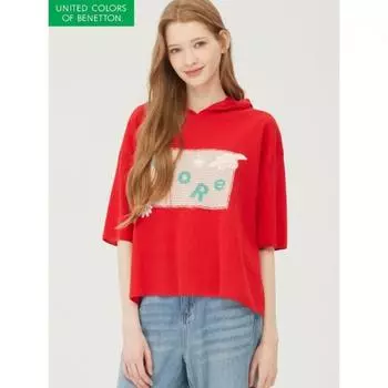 [benetton] Вязаный свитер с капюшоном и кружевной вышивкой Bakpa3511 RD/OS