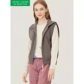 Benetton Жаккардовый трикотажный жилет с капюшоном на молнии Bakva1461 GR/OS