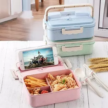Bento Box Adult Lunch Box Containers Microwave Dishwasher Safe with 3 Compartment Leakproof Reusable Salad Snackle Box синий