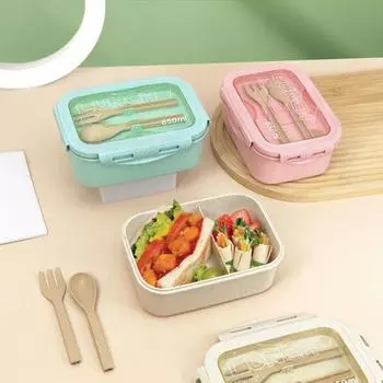 Bento Box Удобная организация Четырехсторонняя защелка Полезные два отделения Еда со столовой посудой Школьные принадлежности зелёный