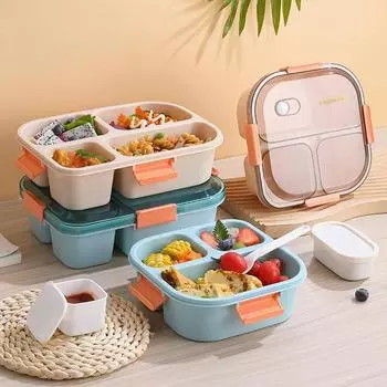 Bento Box Удобный контейнер для обеда с решетками 3/4, пригодный для использования в микроволновой печи, школьный аксессуар 3Grids небесно-голубой