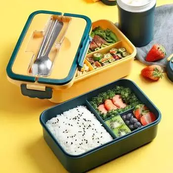 Bento Box в японском стиле для детей, студенческий контейнер для еды, материал из пшеничной соломы, герметичный квадратный ланч-бокс с отделением синий