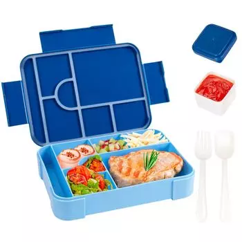 Bento Lunch Box 1330 мл герметичный Bento Box для детей и взрослых пищевой контейнер с 7 отделениями и набором столовых приборов Snack Box для детей чёрный