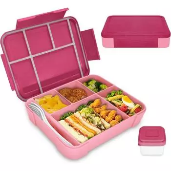 Bento Lunch Box Kids, Bento Box Lunch Box Adults с 5 отделениями и 1 контейнером для салатной заправки, Snack Box для детей 5&1