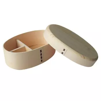 Bento x x Artisan Made in Current Model J-kitchens Small, Oval, Single-Tier Box, 17.5 11.3 6.3 cm, Finish, Natural, Japan,