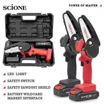 Бензопила Аккумуляторная Беспроводная мини-электрическая цепная пила Деревообрабатывающая пила Одноручная электрическая пила Садовая лесозаготовительная пила Литиевая цепная пила