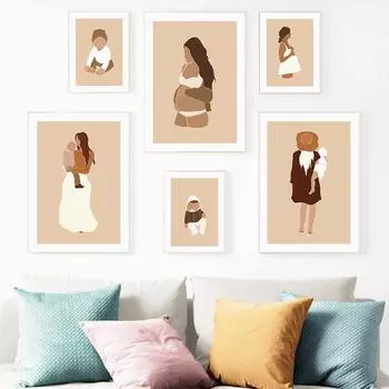 Беременная мама и ребенок, настенная живопись на холсте, картина для матери и ребенка, плакаты на скандинавскую тему и принты, настенные панно для детской комнаты, декор для спальни 21cm30cm NoFrame