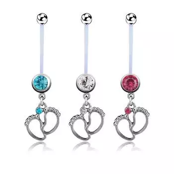 Беременных женщин кольцо для пупка пряжка для пупка мультфильм ноги мягкий стержень для ног гибкий прокол ювелирные изделия стиль взрыва белый