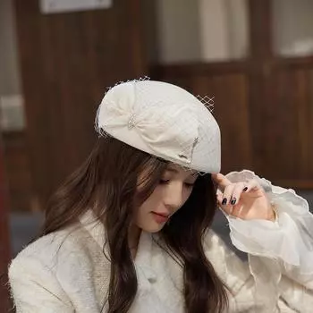 Берет-бант детский осенне-зимний австралийский шерстяной фетровый головной убор двойная модель стюардесса цилиндр женский Average size (53-58cm) верблюд