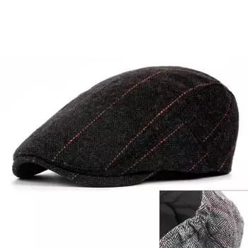 Beret Checkered Duckbill Retro Hat Vintage Men Woollen Cap Accessory Gift Adult Black Elastic Band
