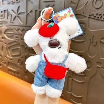 Beret Crooked Head Dog Doll Keychain Couple Bag Pendant Bag Charm белый