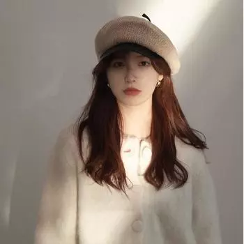 Берет детский осенне-зимний большой обхват головы вязаная восьмиугольная шапка британская универсальная модная кожаная шляпа высокого класса для художника M56-58cm хаки