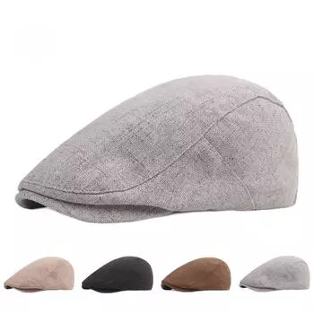 Берет из хлопка и льна для мужчин и женщин с язычком-уткой, кепка в стиле ретро, старая кепка, берет для путешествий на открытом воздухе для пожилых людей M56-58cm серый