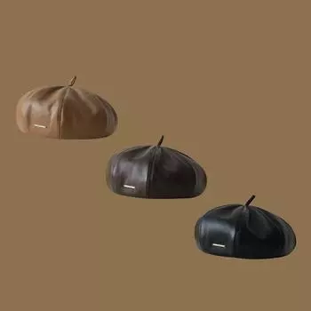Берет из искусственной кожи для девочек, осенне-зимний темперамент, универсальное лицо, маленькая шляпа-тыква, литературная ретро-шляпа художника, восьмиугольная M56-58cm