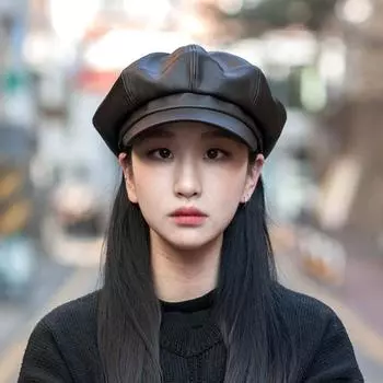 Берет из искусственной кожи восьмиугольная шляпа женская литературная кожаная шляпа в стиле ретро весенне-осенняя шляпа газетчика британская универсальная шляпа художника-утиного языка M (56-58cm) adult чёрный