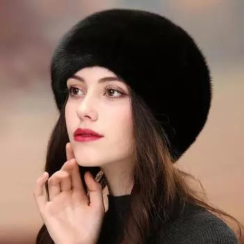 Берет из норки UNI чёрный