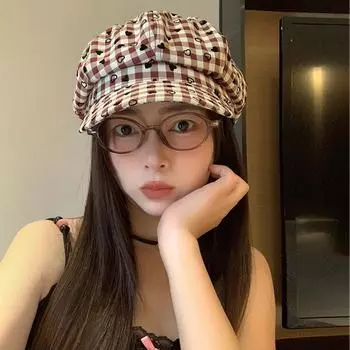 Берет Love Plaid для женщин, весна-лето, литературный и ретро, универсальный, в стиле колледжа, шляпа с изображением маленькой звезды и рога M56-58cm красный