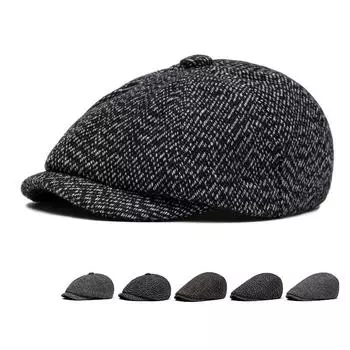 Берет мужской осенне-зимний толстый теплый твил ретро-кепка британская кепка кепка маляра Newsboy Cap чёрный