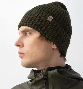 Берет Nors толстой вязки цвета хаки, однотонный