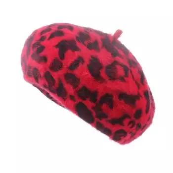 Берет ретро леопардовый принт шляпа художника универсальный стиль Гонконг личность японский кролик плюшевый бутон шляпа женская осень зима M56-58cm красный