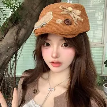 Берет с милыми элементами ручной работы с бантом для выпечки Sense Button Design, шляпа охотника, винтажная шляпа Forward M56-58cm