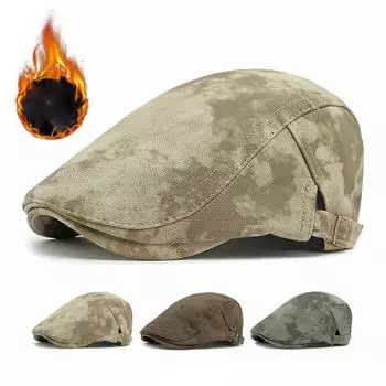Берет с принтом тай-дай, мужская британская винтажная осенне-зимняя бархатная толстая теплая кепка Forward Cap серый