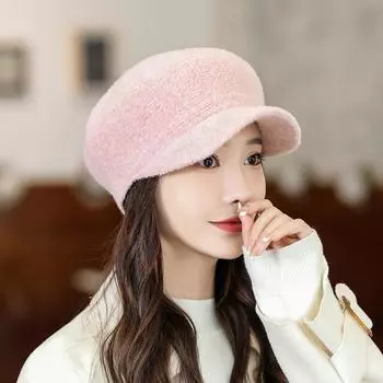 Берет шляпа женская осень зима легкая роскошная смесь показать лицо маленькая мода англия ретро шляпа розовый