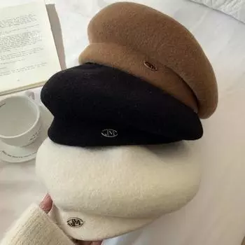 Берет Темперамент Шляпа Художника Женская Шерстяная Вязаная Шапка One Size